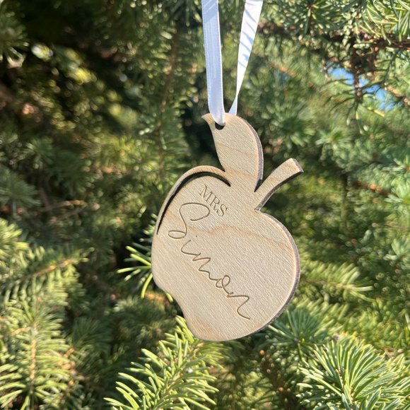 Custom Handmade Wooden Teacher Apple Ornament - Picture 3 of 5